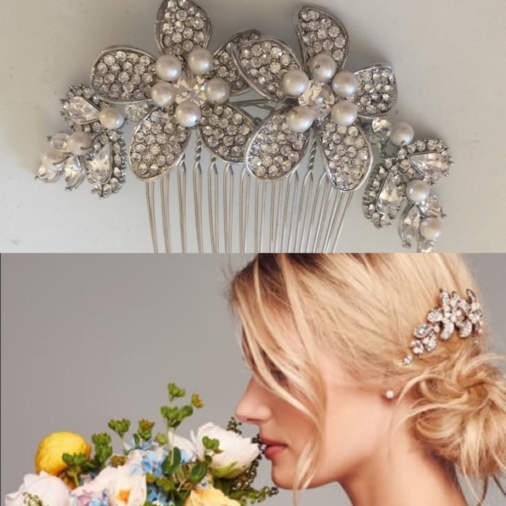 WEDDING BELLES CRYSTAL BRIDAL HAIR COMB SILVER WITH PEARLS NEW